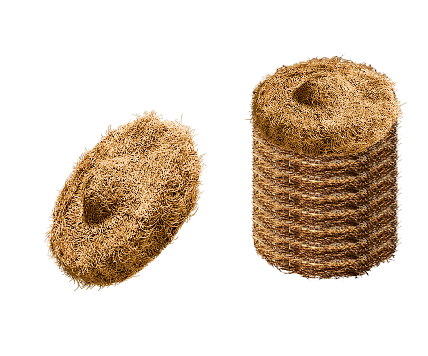 Stack of brown, wiry coconut husk toilet cleaner pads