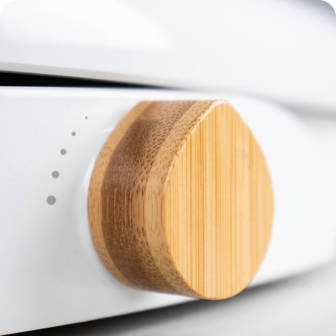 Extreme close up of the Tushy WAVE bamboo pressure control knob
