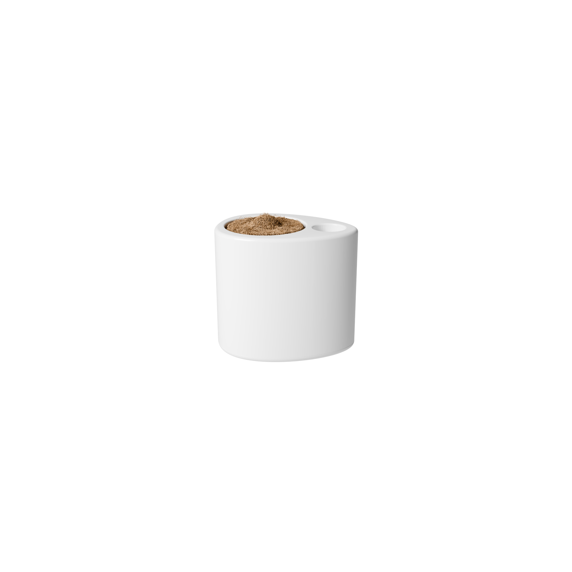 White cylindrical Brush container with a coconut husk scrubbing pad