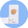 Small blue circle with a tushy Classic pressure control knob in bamboo
