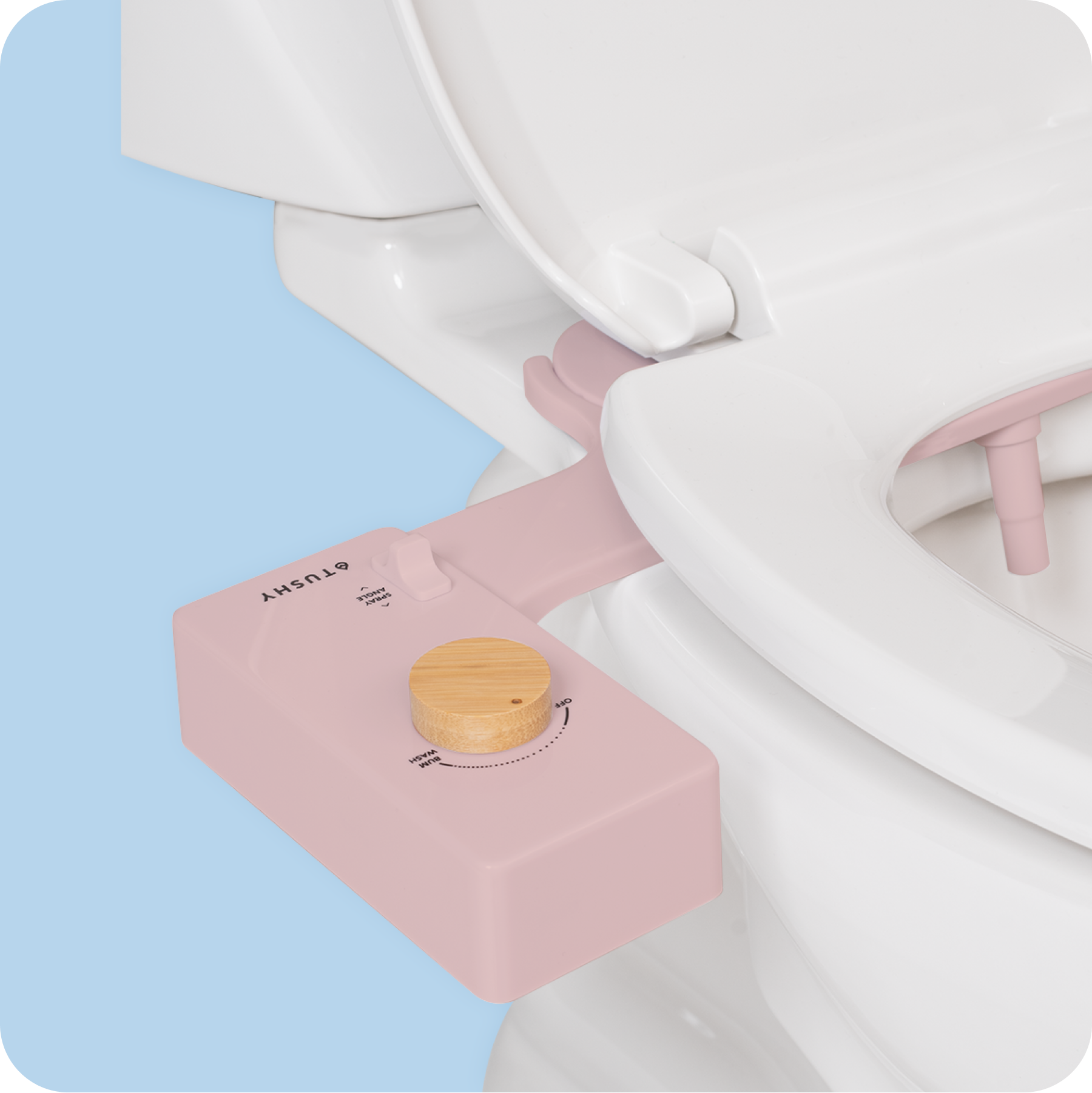 Tushy Classic 3.0 Pink/Bamboo - a classic affordable bidet attachment by TUSHY