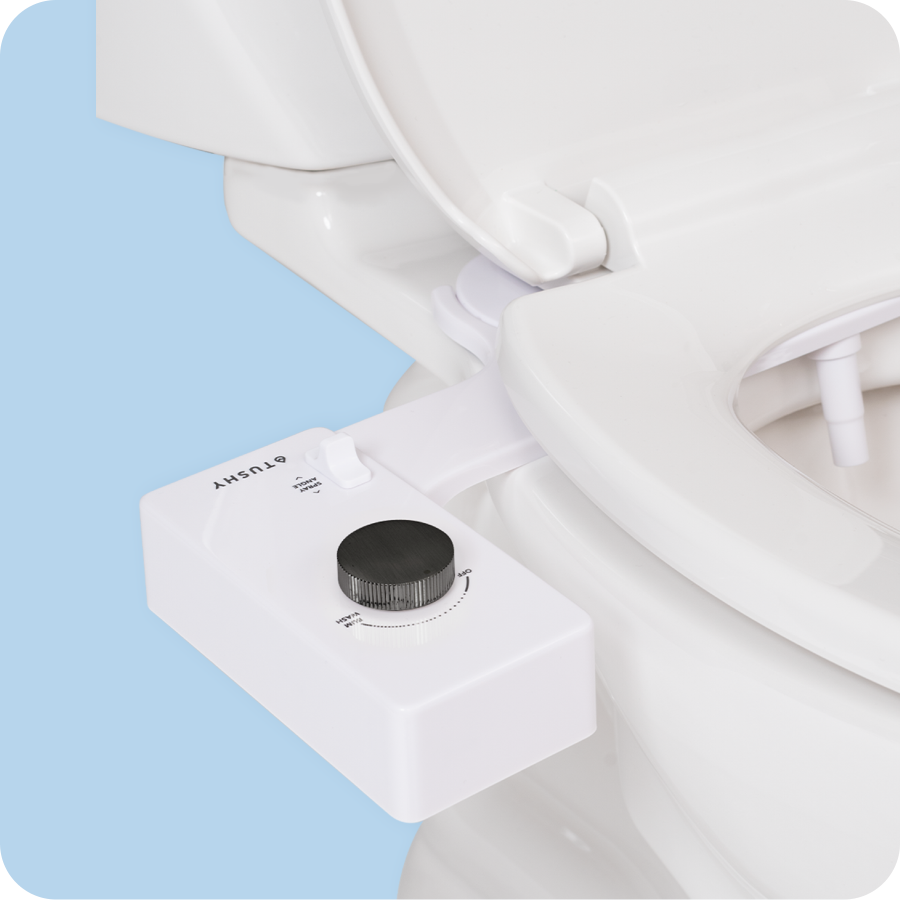 Tushy Classic 3.0 White / Gunmetal - a classic affordable bidet attachment by TUSHY White with Gunmetal Knobs