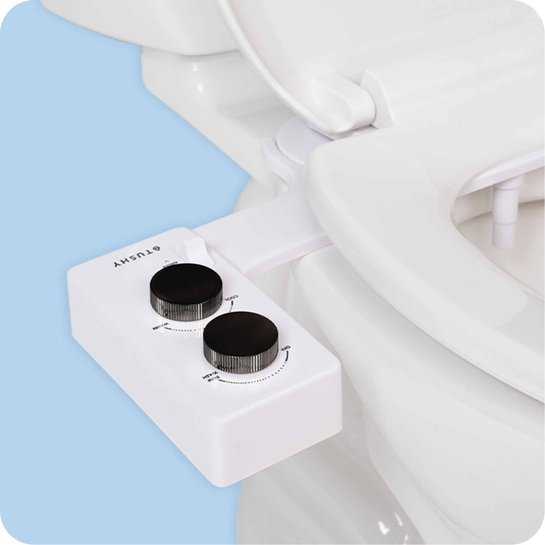 Tushy Spa 3.0 White / Gunmetal - a warm water bidet attachment by TUSHY White with Gunmetal Knobs