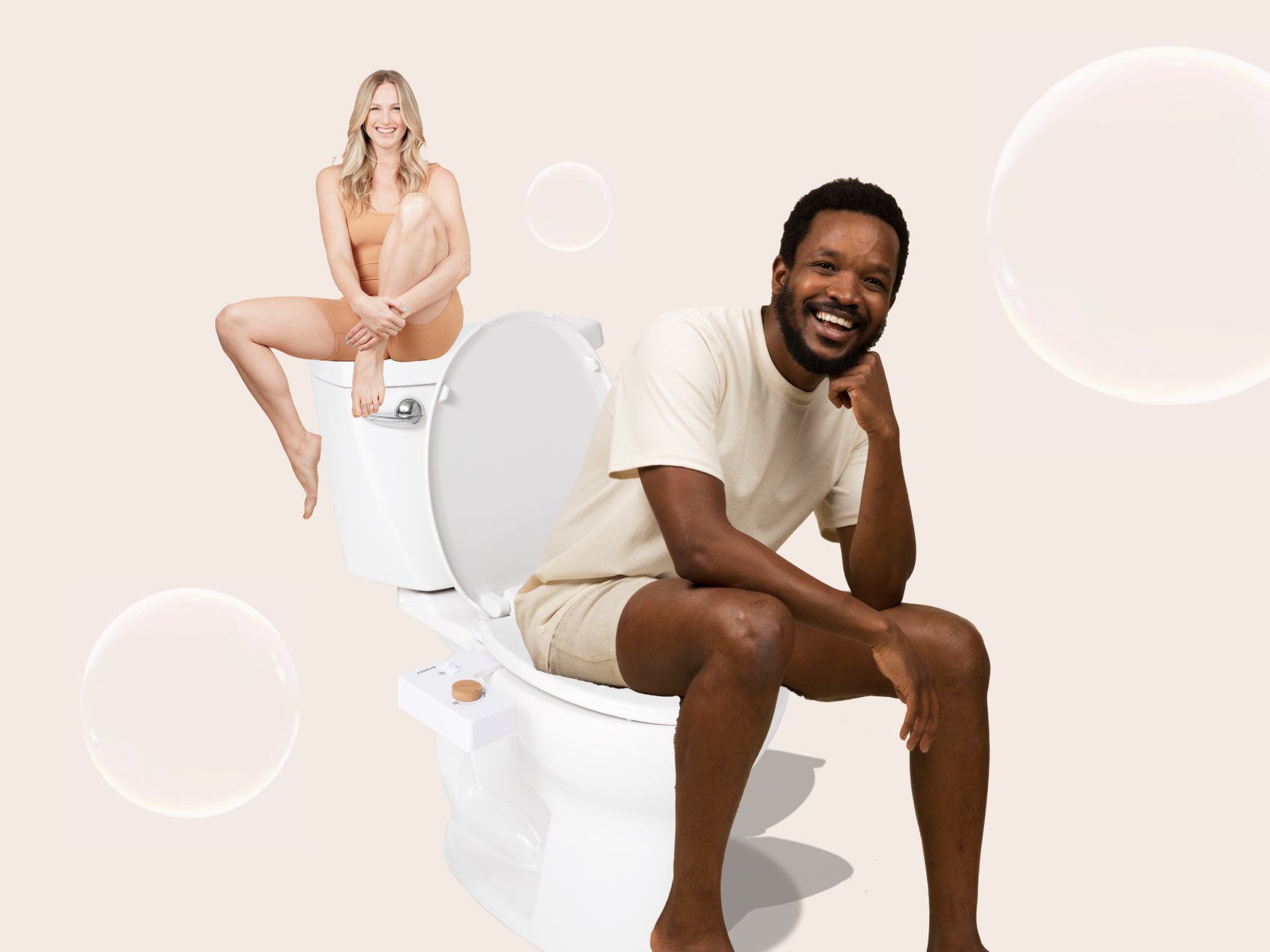 Woman in a squatting position on the toilet.