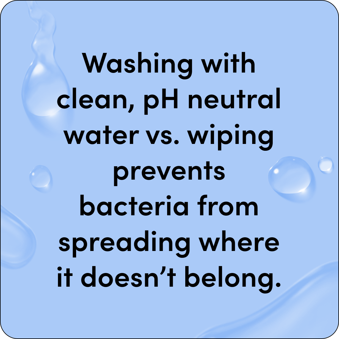 Graphic with text "Washing with clean, pH neutral water vs. wiping prevents bacteria from spreading where it doesn't belong."