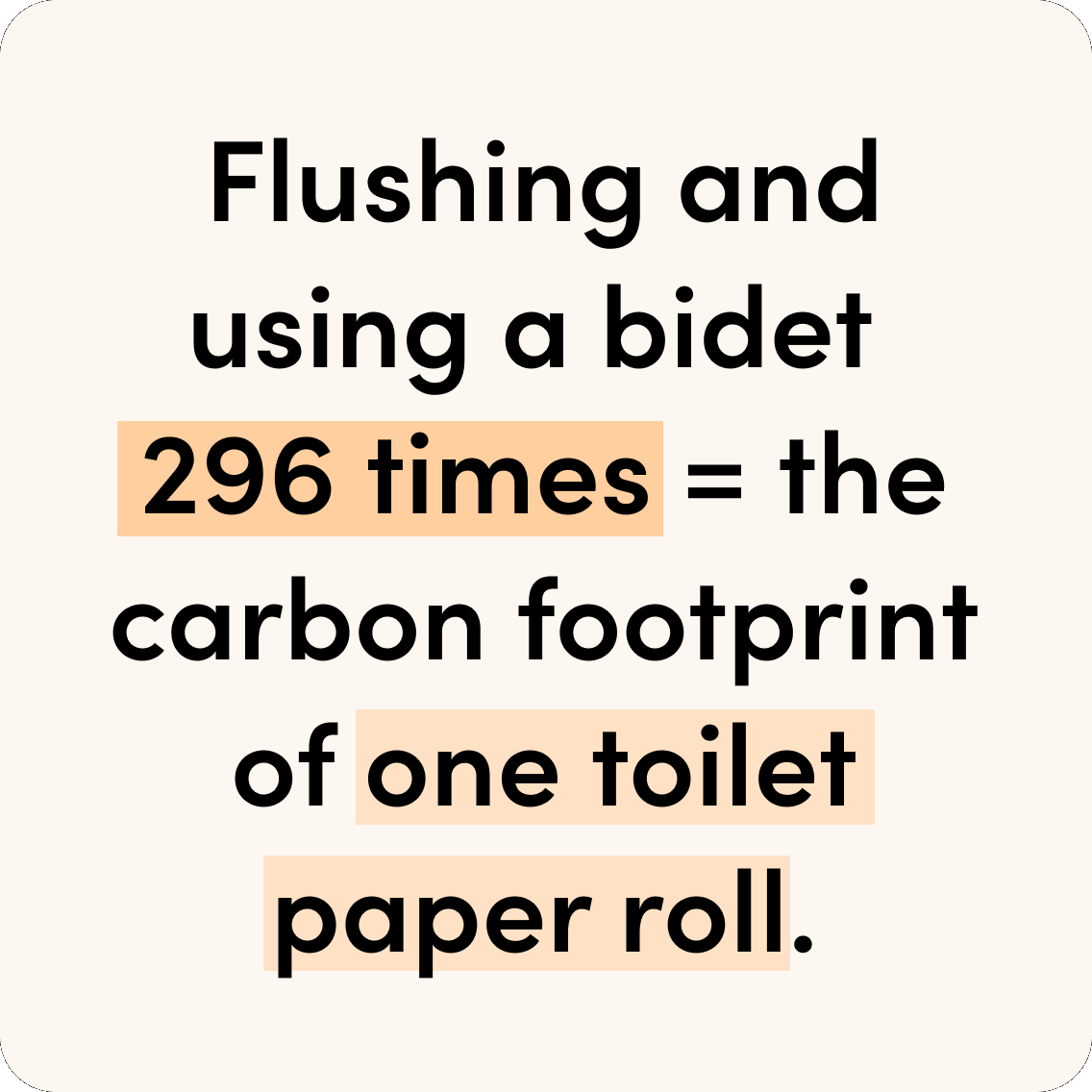 Graphic with text "Flushing and using a bidet 296 times = the carbon footprint of one toilet paper roll."