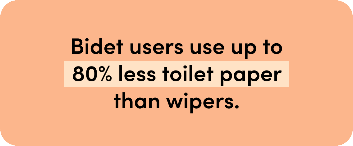 A graphic with text "idet users use up to 80% less toilet paper than wipers"