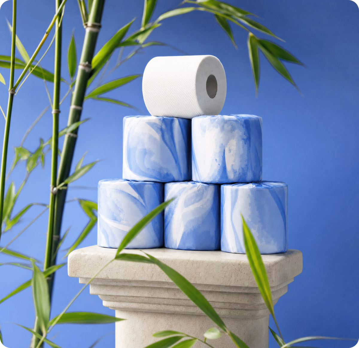 Pyramid of white bamboo toilet paper