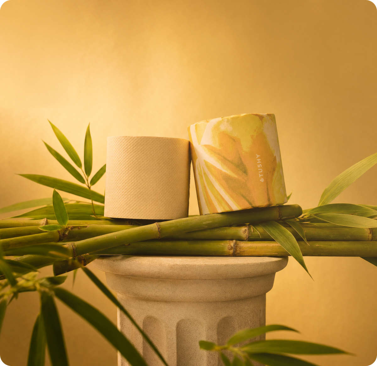 Pyramid of white bamboo toilet paper