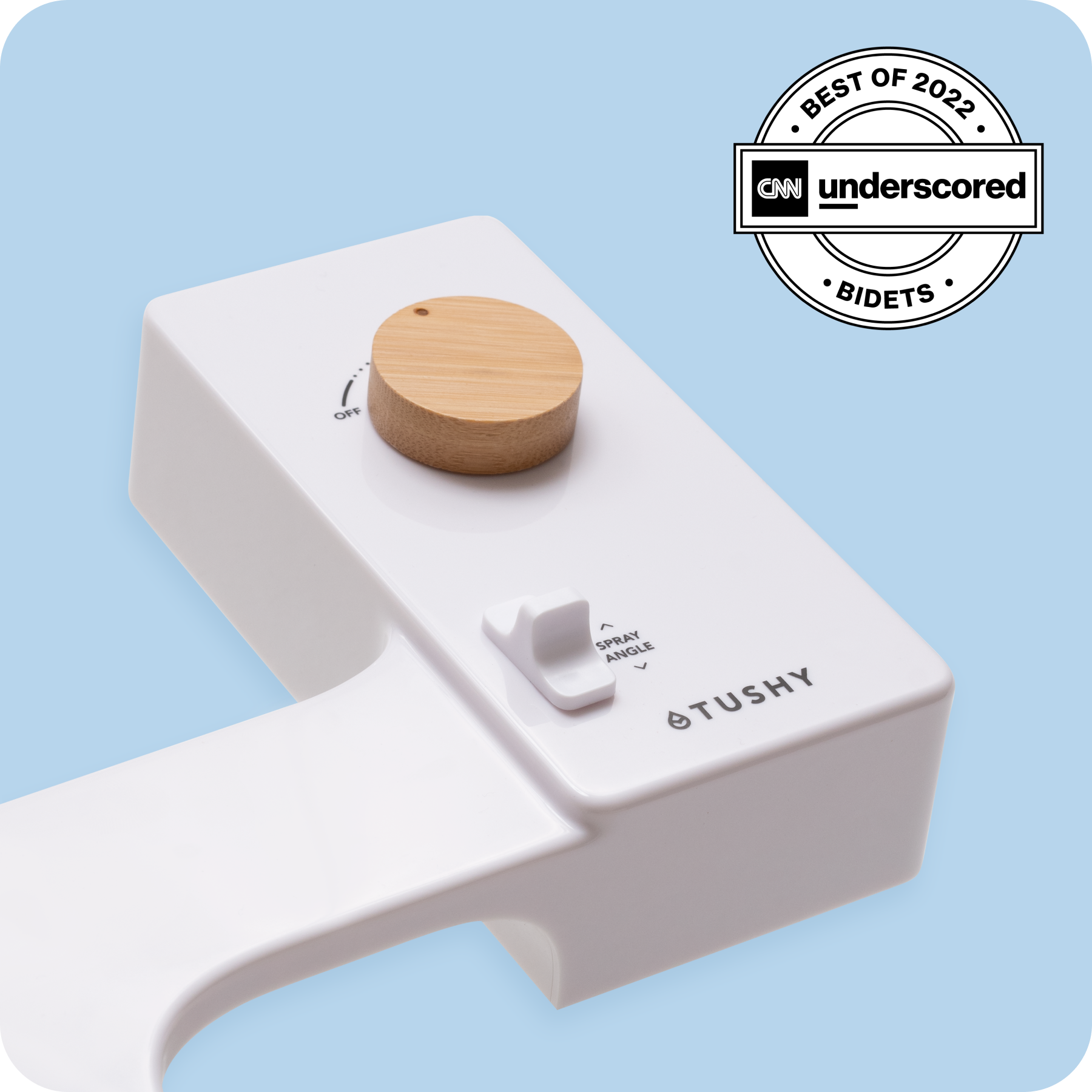 Featured Tushy Classic 3.0 White / Bamboo-classic - a classic affordable bidet attachment by TUSHY White with Bamboo Knobs