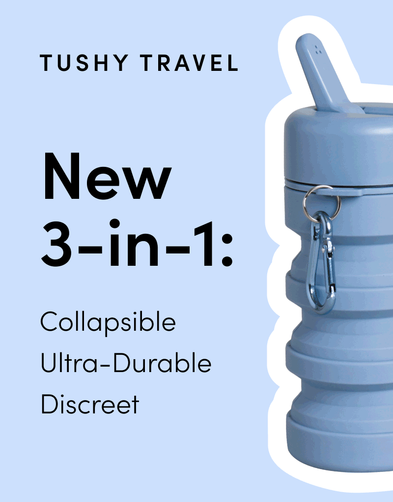 Tushy Travel - New 3-in-1: Collapsible Ultra-Durable Discreet - endless animation of a travel rotating through the colors
