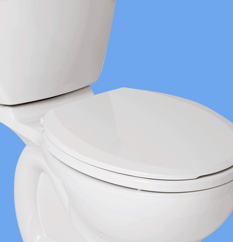 White toilet with a seat cover on a blue background
