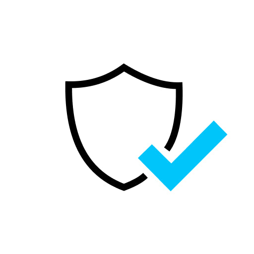 Shield icon with a blue check mark on a white background