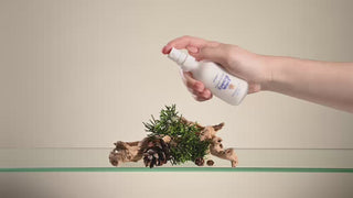 A hand spritzing some evening wood toilet spray