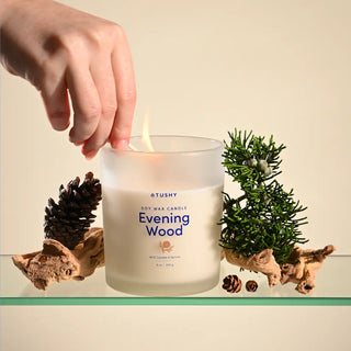 Evening wood candle being lit