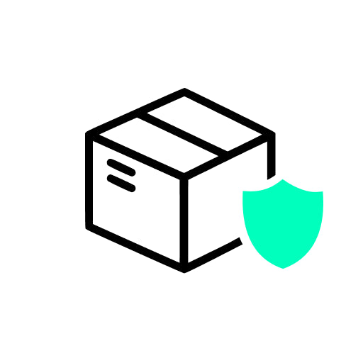 Icon of a box with a green shield on a white background