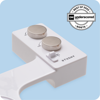 Tushy Spa 3.0 White / Platinum - a warm water bidet attachment by TUSHY White with Platinum Knobs