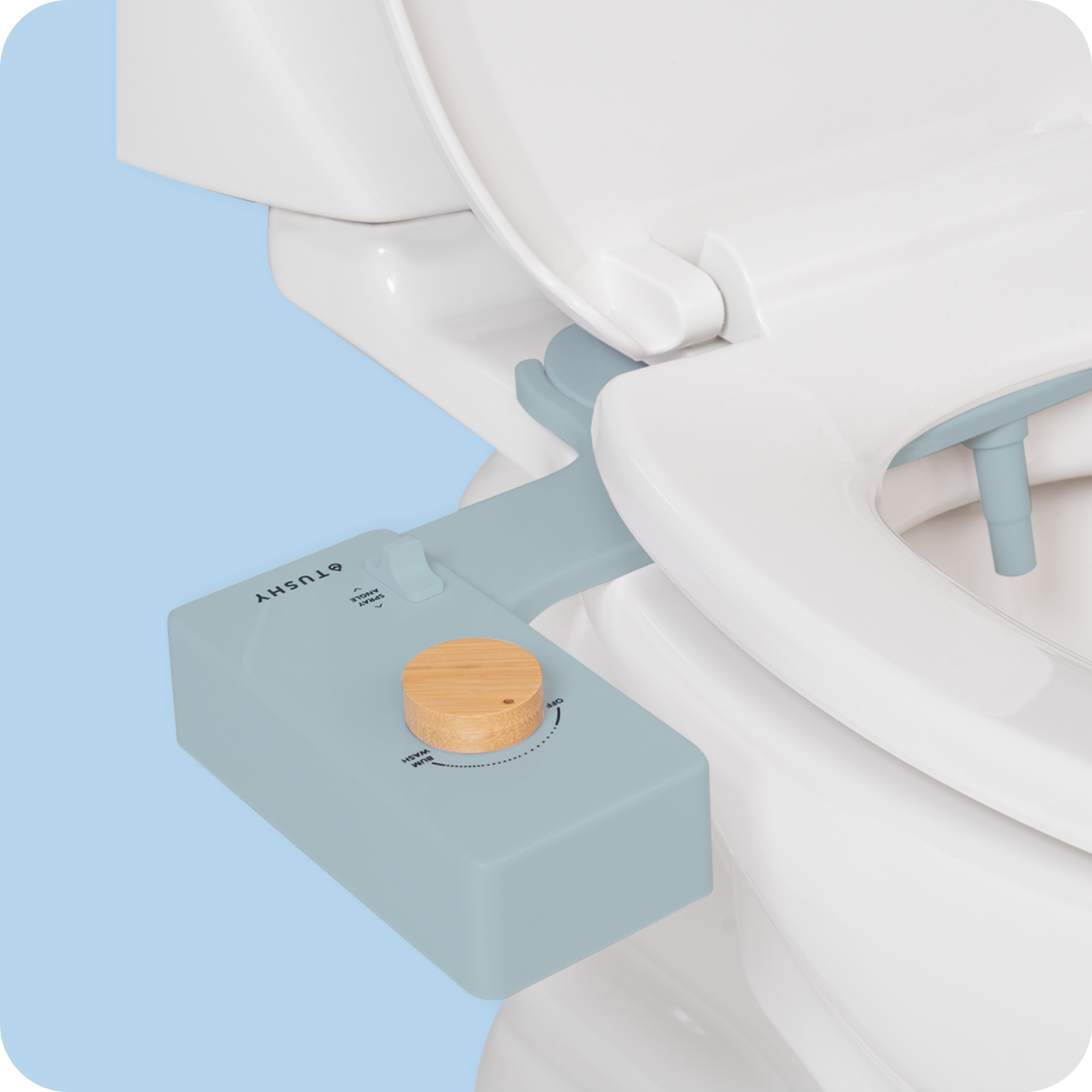 Tushy Classic 3.0 Blue/Bamboo - a classic affordable bidet attachment by TUSHY