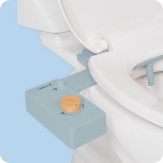 Tushy Classic 3.0 Blue/Bamboo - a classic affordable bidet attachment by TUSHY