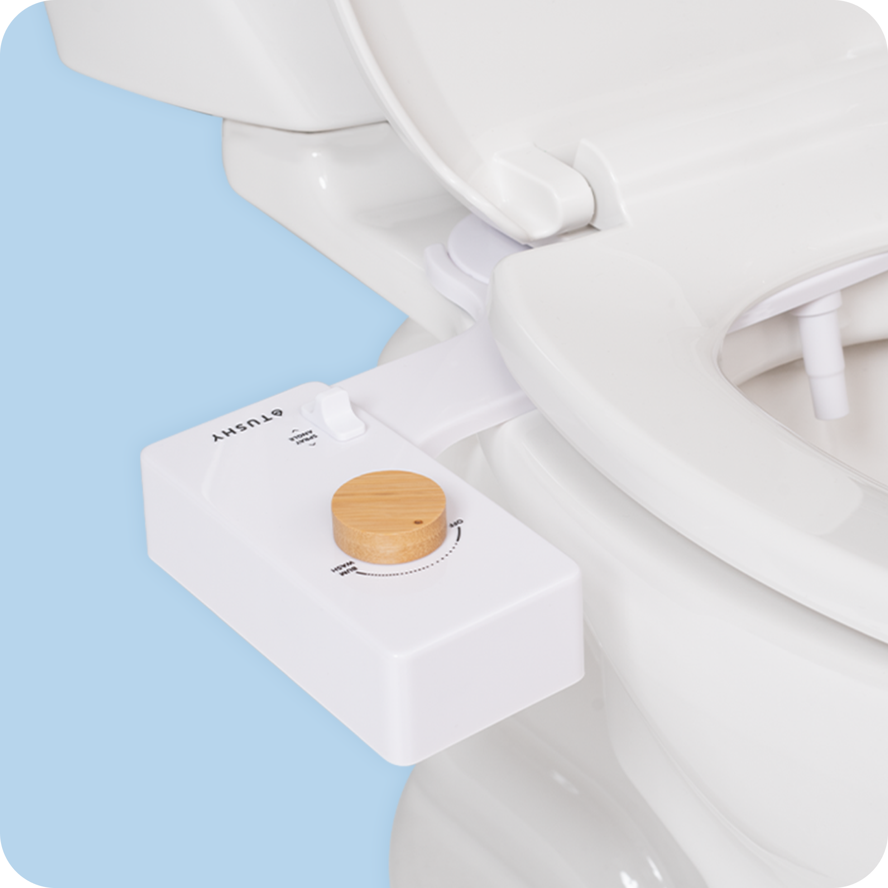 Tushy Classic 3.0 White / Bamboo-classic - a classic affordable bidet attachment by TUSHY White with Bamboo Knobs