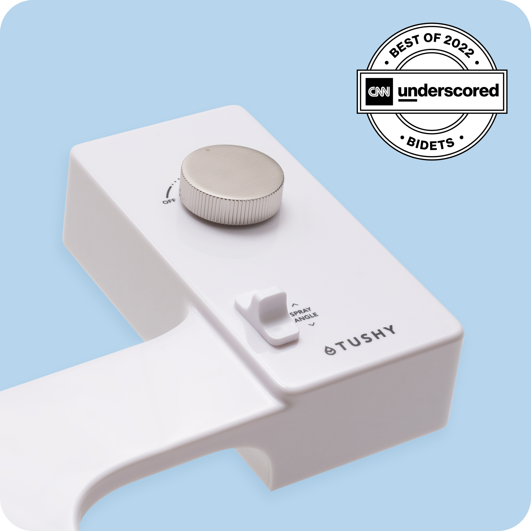 Tushy Classic 3.0 White / Platinum - a classic affordable bidet attachment by TUSHY White with Platinum Knobs