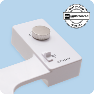 Tushy Classic 3.0 White / Platinum - a classic affordable bidet attachment by TUSHY White with Platinum Knobs