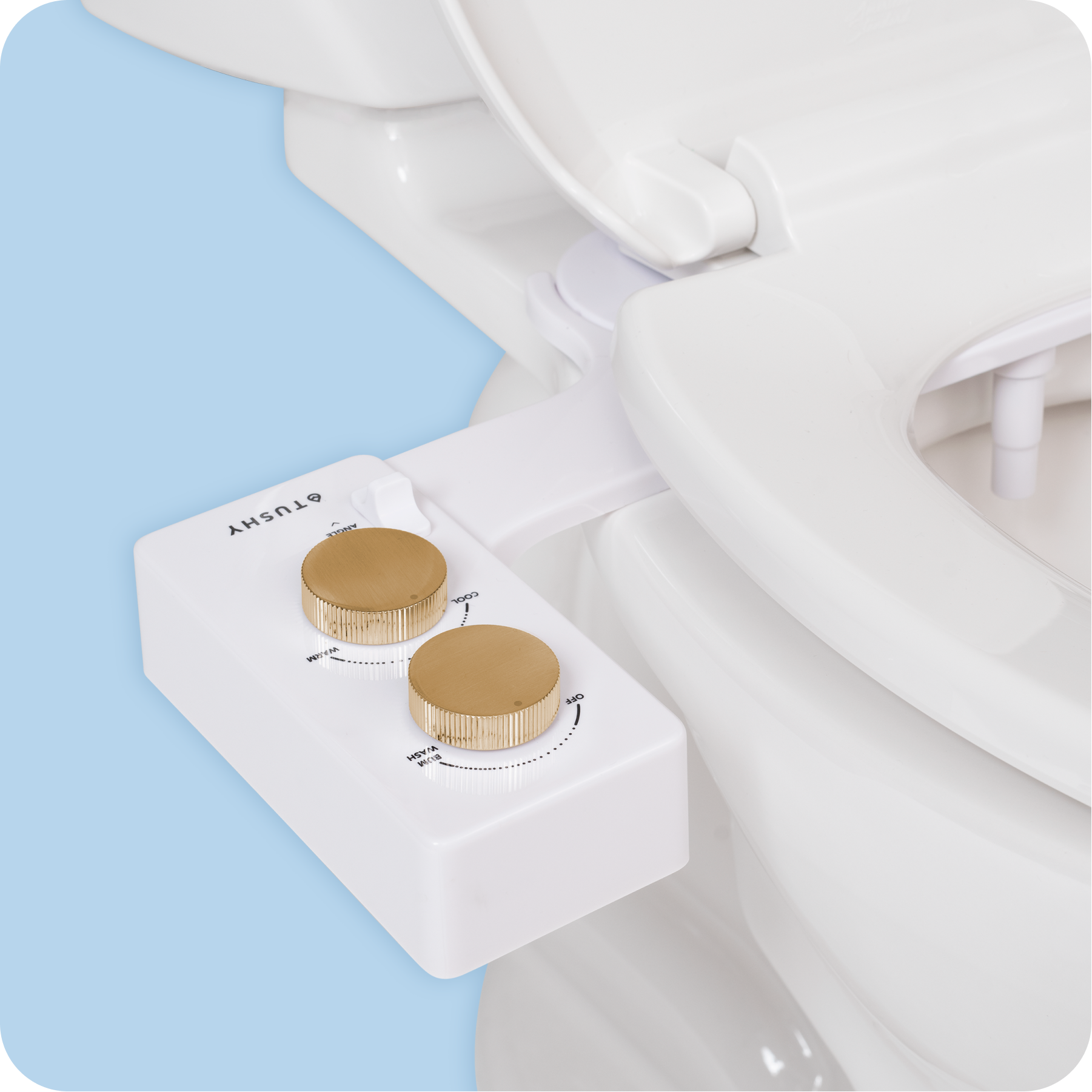 Tushy Spa 3.0 White / Gold-classic - a warm water bidet attachment by TUSHY White with Gold Knobs