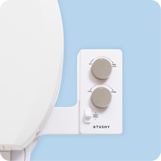 Tushy Spa 3.0 White / Platinum - a warm water bidet attachment by TUSHY White with Platinum Knobs