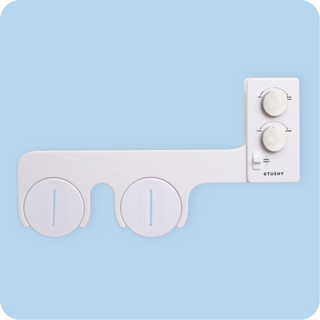 Tushy Spa 3.0 White / Platinum - a warm water bidet attachment by TUSHY White with Platinum Knobs
